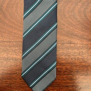 Brioni 100% Silk Diagonal Stripe Blue Green Black And White Tie